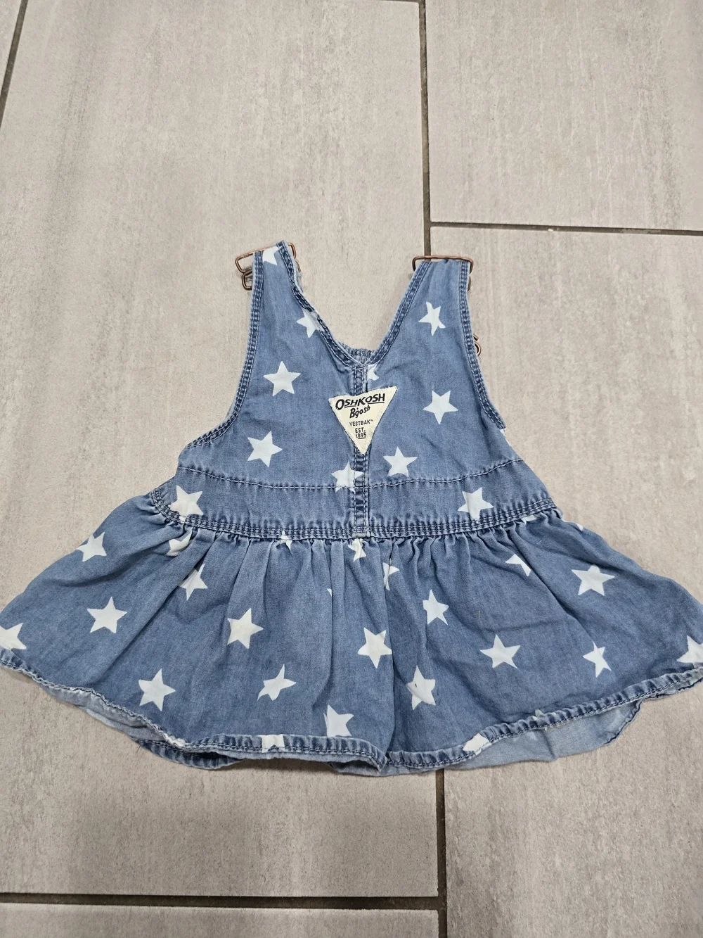 OshKosh B'gosh Star Print Denim Jumper Dress 3 Months Baby Girl Overall Dress